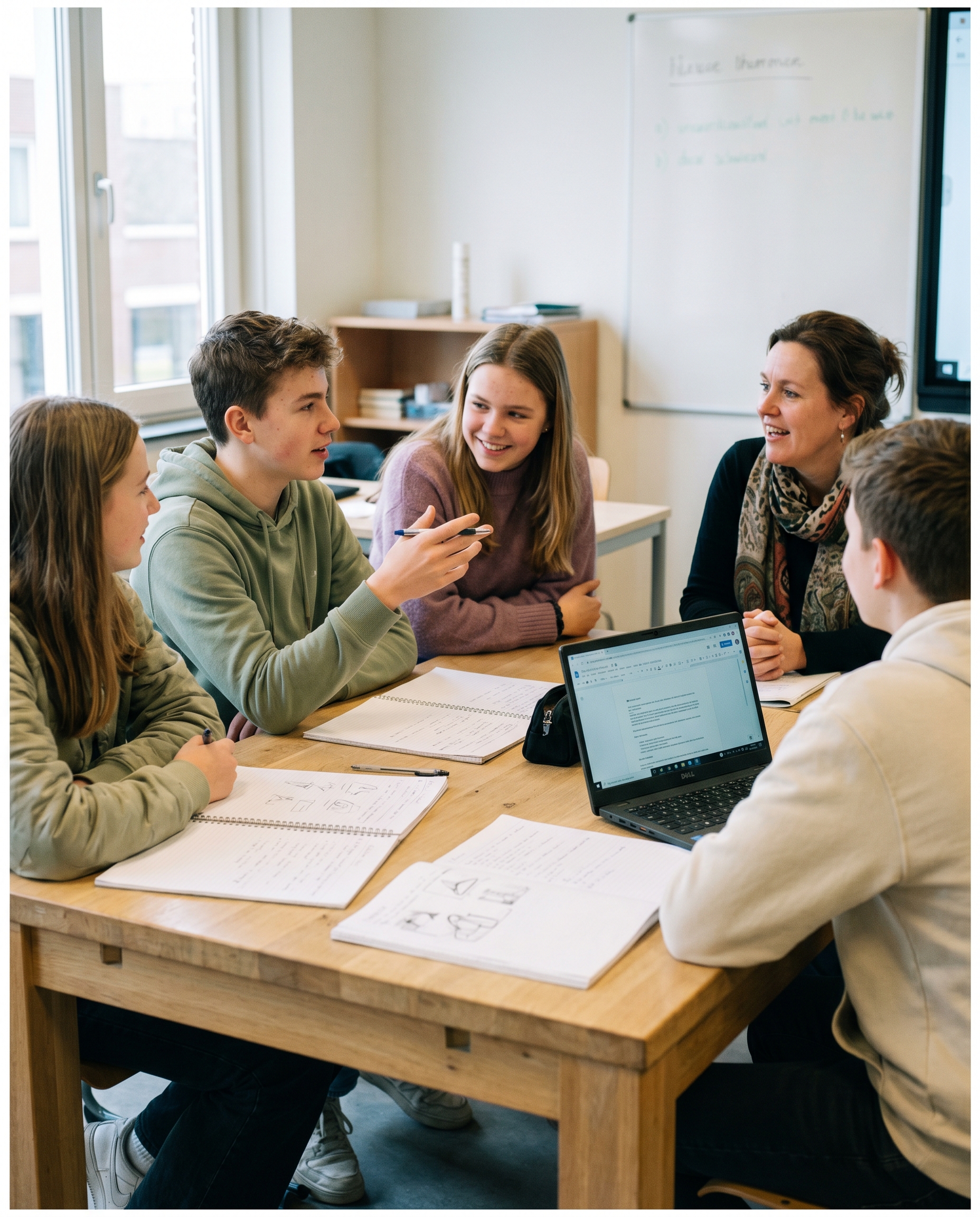 Leerlingen en docent samen aan het werk in de klas