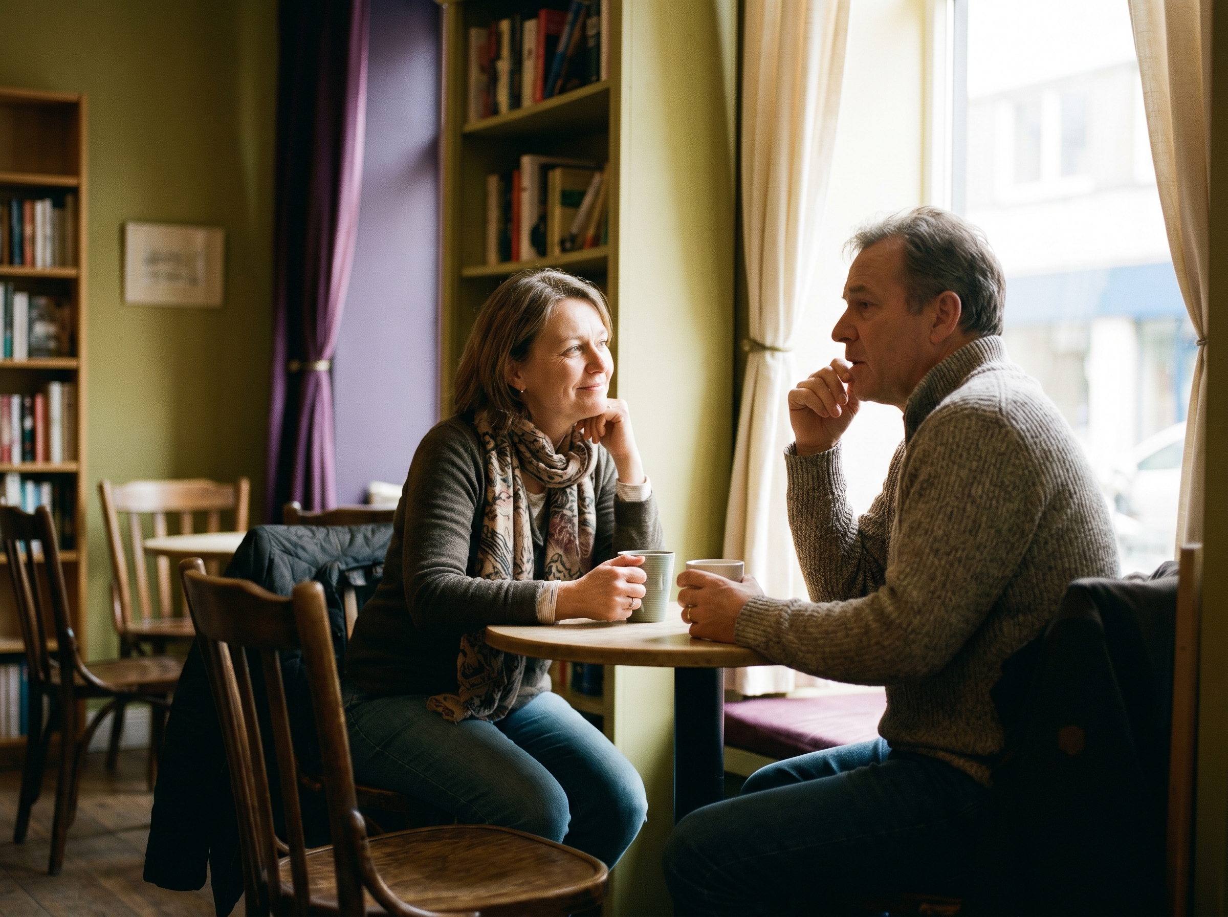 Twee mensen in een rustig, persoonlijk gesprek